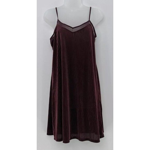 Mudd Ribbed Velvet Style Maroon Red Sheer Cami Slip Dress Size M,‎ Y2K Vibes - Picture 1 of 11